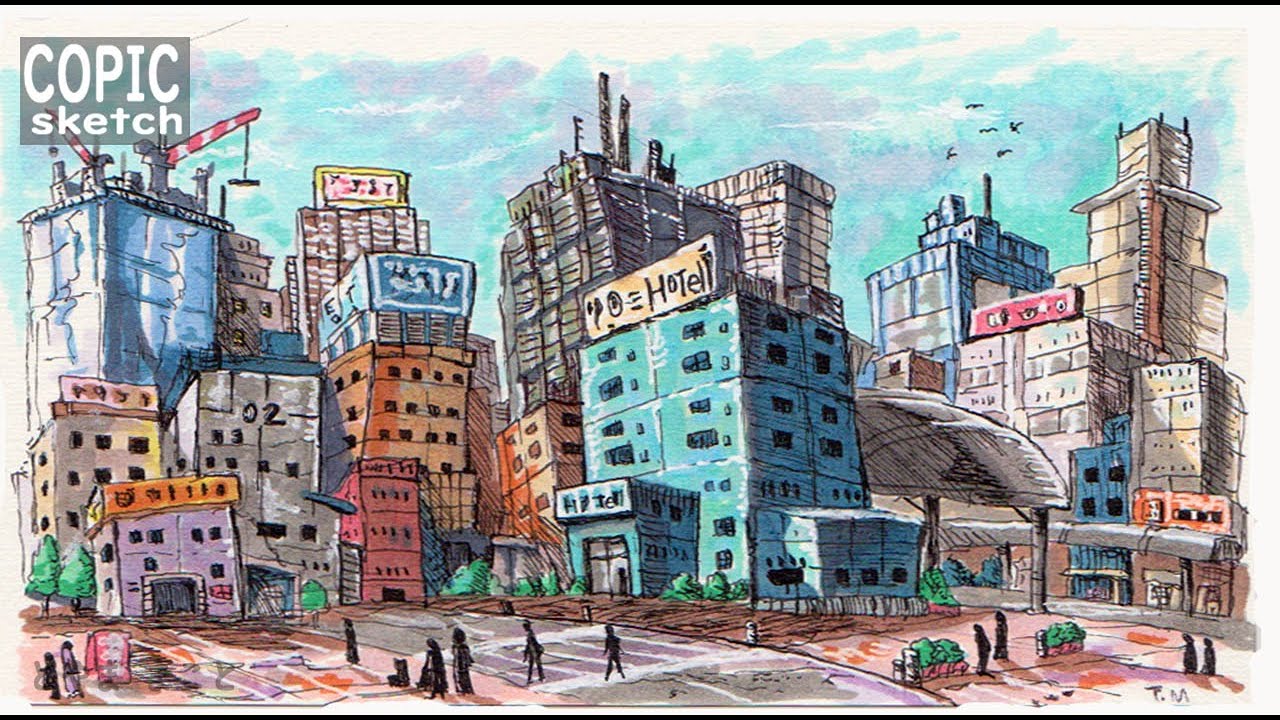 25 ~風景画~アーケード街の裏側をコピックでスケッチしてみた