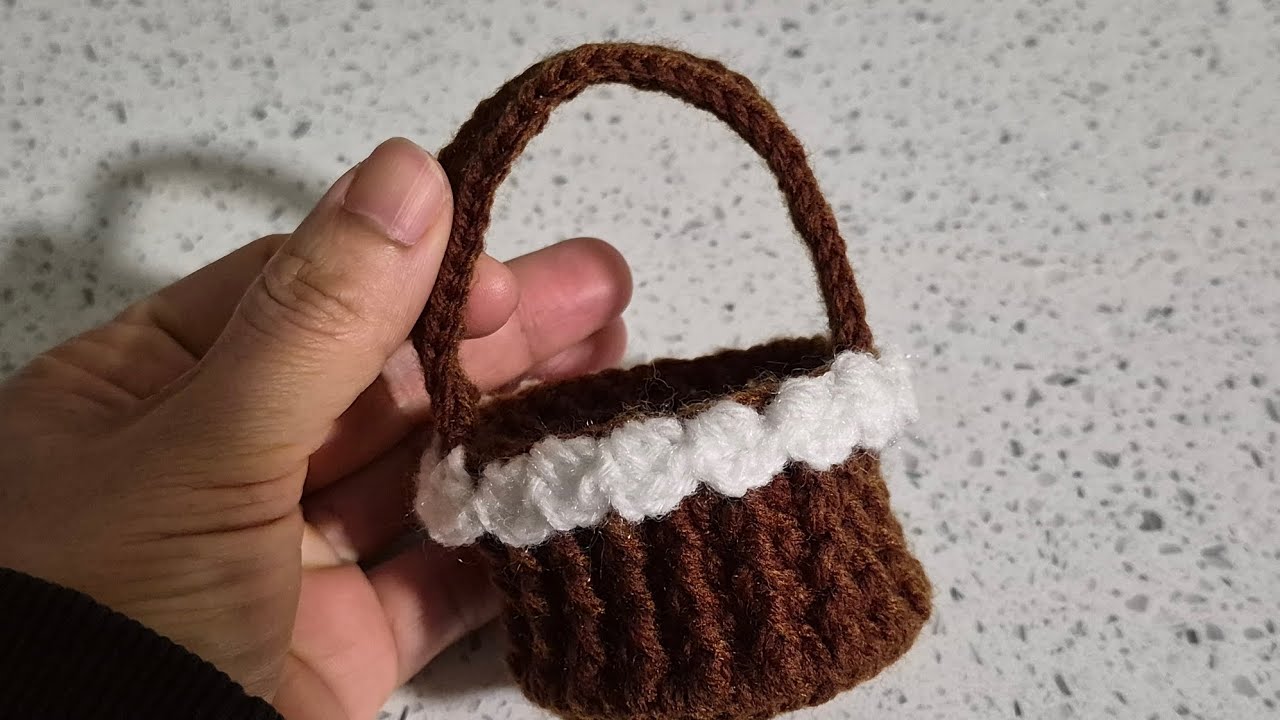 How to crochet a mini basket! Easy crochet decorative Basket with Handles! Hanging Easter 🧺 basket 
