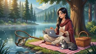 Working Lakeside & Catching Fresh Trout 🐟🏔️ | Slow Living Ghibli ASMR #ghiblistyle