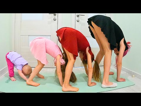 YOGA CHALLENGE PART 2: Mother and daughters trying couple yoga poses FUNNY VIDEO with FOUR SISTERS