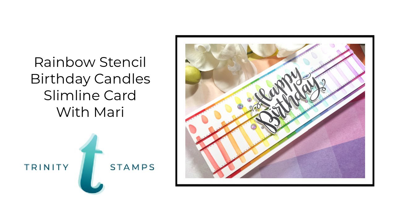 Rainbow Stencil Birthday Candles Slimline Card