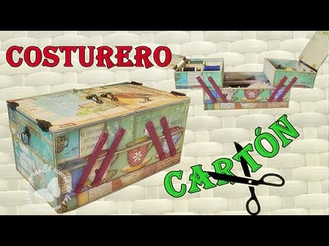 Costurero desplegable reciclando cartón. Caja de costura de Cartonaje 