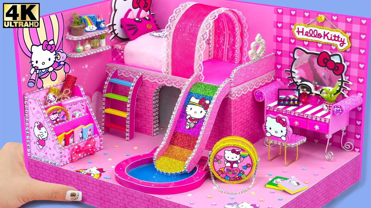 How To Make Hello Kitty House With Rainbow Slide Pool From Cardboard ❤️ Diy Miniature House #5