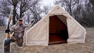 Solo Inflatable Hot Tent Camping  Hunting for Dinner!
