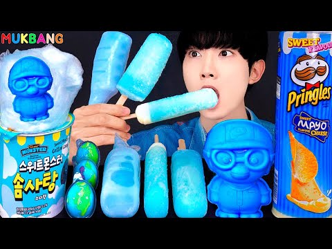ASMR ICE CREAM BLUE PORORO PARTY 다양한 블루 뽀로로 아이스크림 먹방 DESSERTS JELLY MUKBANG EATING SOUNDS 咀嚼音 モッパン