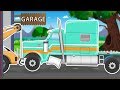 Flatbed truck in car garage for repair  cartoon for kids  funs for kids