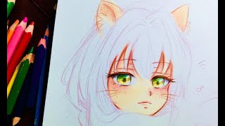 رسم أنمي وتلوين بألوان خشبيّة رخيصة - تلوين البشرة والعين || Drawing Cute Anime