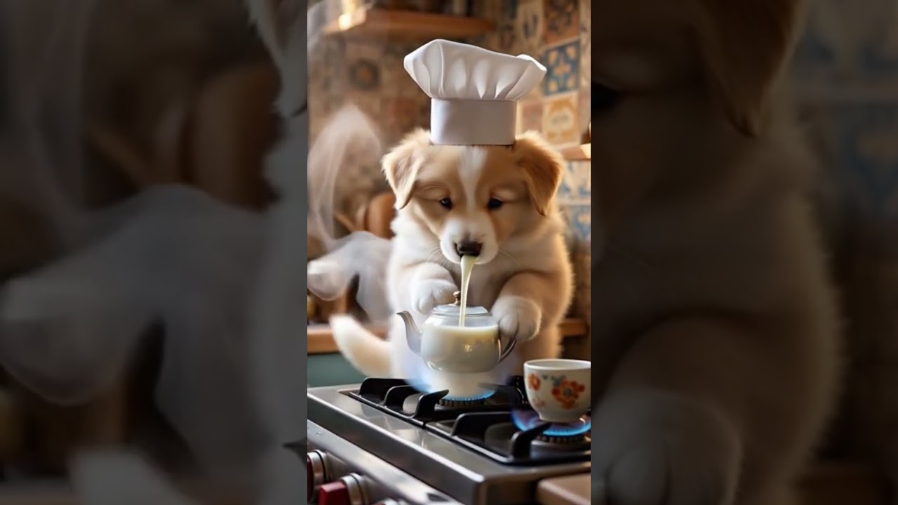 Adorable Puppy Makes Milk Tea Like a Pro!