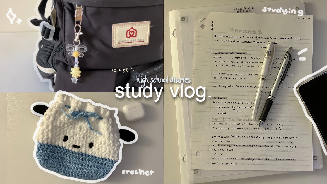6am schoolgirl study vlog 🎧💬: taking lots of notes, organizing, crochet
