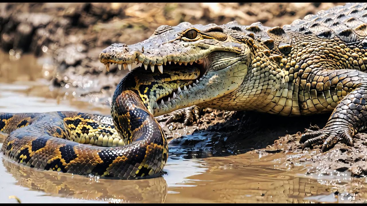 Nile Crocodile vs Python: Savage River Battle Ends in a Twist - YouTube