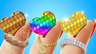 RICH VS BROKE FIDGET TOYS 💛 Cute Ideas To Make DIY Funny Fidget Toys by 123 GO! by 123 GO! CHALLENGE 5,615 views 1 month ago 1 hour, 7 minutes