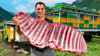 شواء أضلاع بقرية على الجمر في التنور مع صلصة مدخنة حلوة