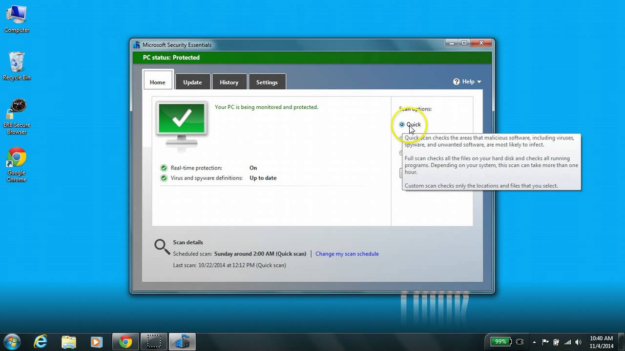 dette Isbjørn Bane Microsoft Security Essentials Quick Scan - Windows 7 - YouTube