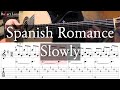 Spanish romance slowly for practice  with tab  fingerstyle guitar