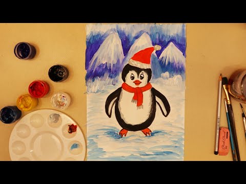 КАК НАРИСОВАТЬ ПИНГВИНА🐧 НА НОВЫЙ ГОД.