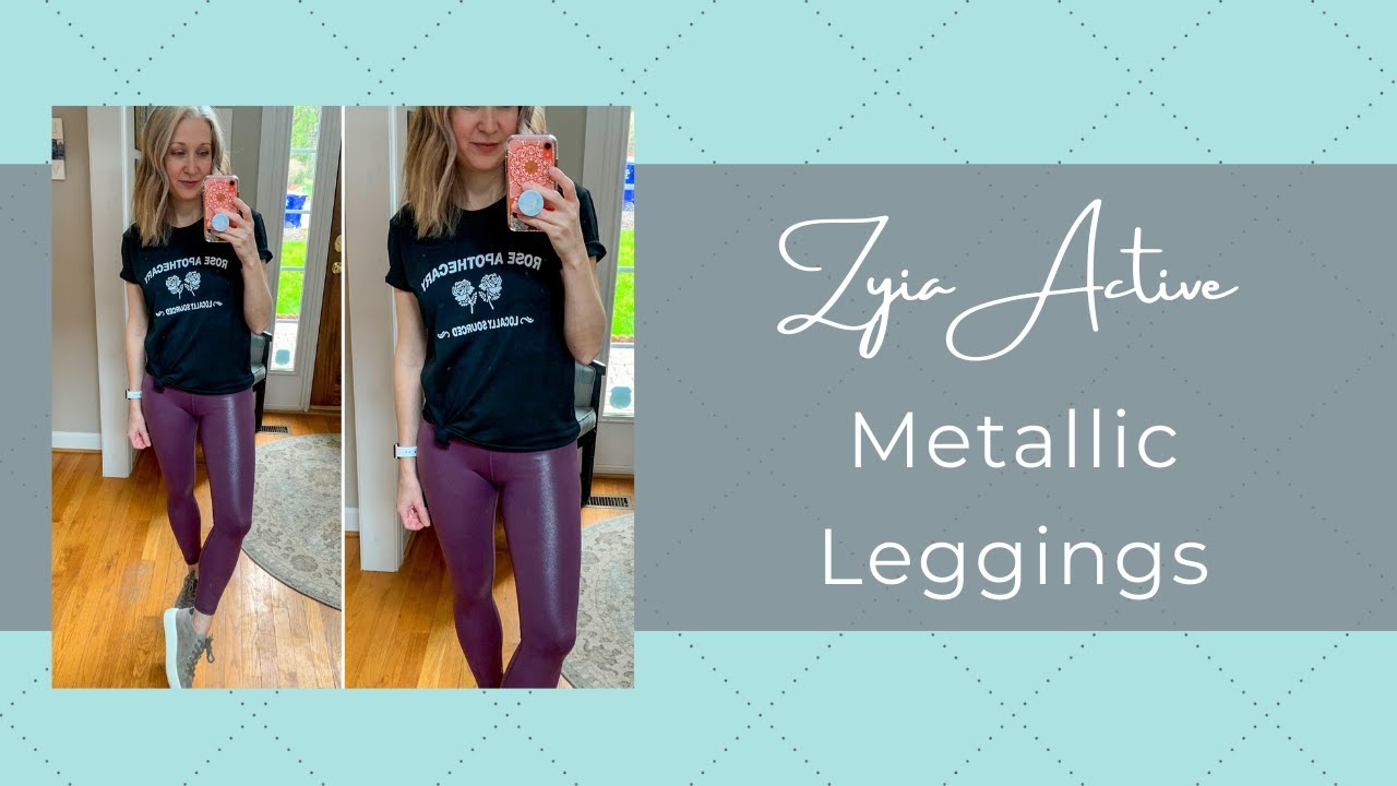 Metallic Faux Leather Leggings by Zyia Active  Metallic leggings, Outfits  with leggings, Leggins outfit