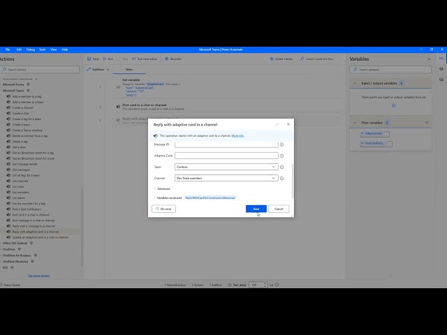 Power Automate Desktop || Reply with adaptive card in a channel (Microsoft Teams Actions) class=