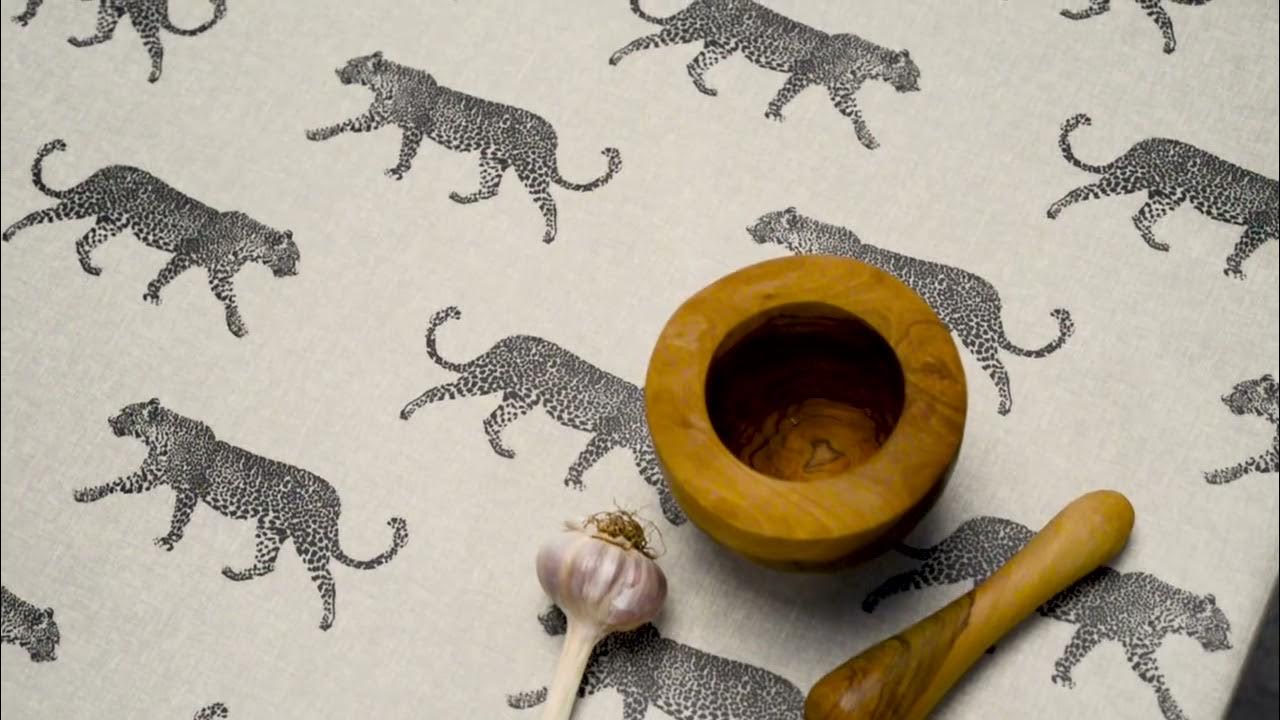 Jolee TableclothsNatural and Black Leopards Matte Wipe Clean Oilcloth