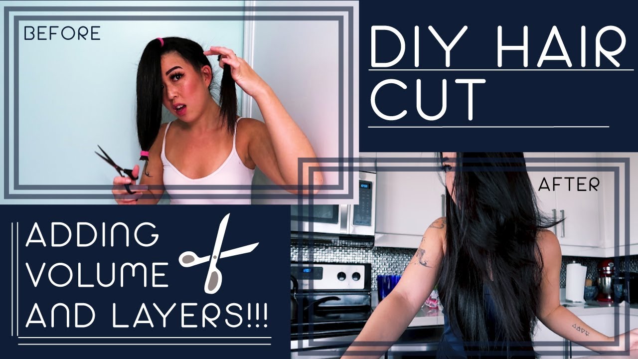 DIY HAIR CUT Giving myself layers and adding volume to my flat hair
