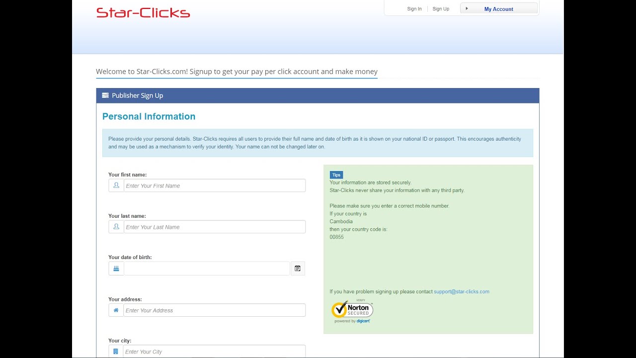 How To Register Star Click Earn Money Online Youtube - how to register star click earn money online