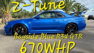Import a Z-Tune style Nissan Skyline R34 GTR BNR34 Bayside Blue TV2 RB26DETT 670 wheel HP to the USA