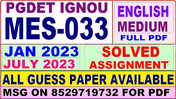 mes 033 solved assignment 2023 / mes 33 solved assignment 2022-23 / ignou pgdet mes 33 2023-24