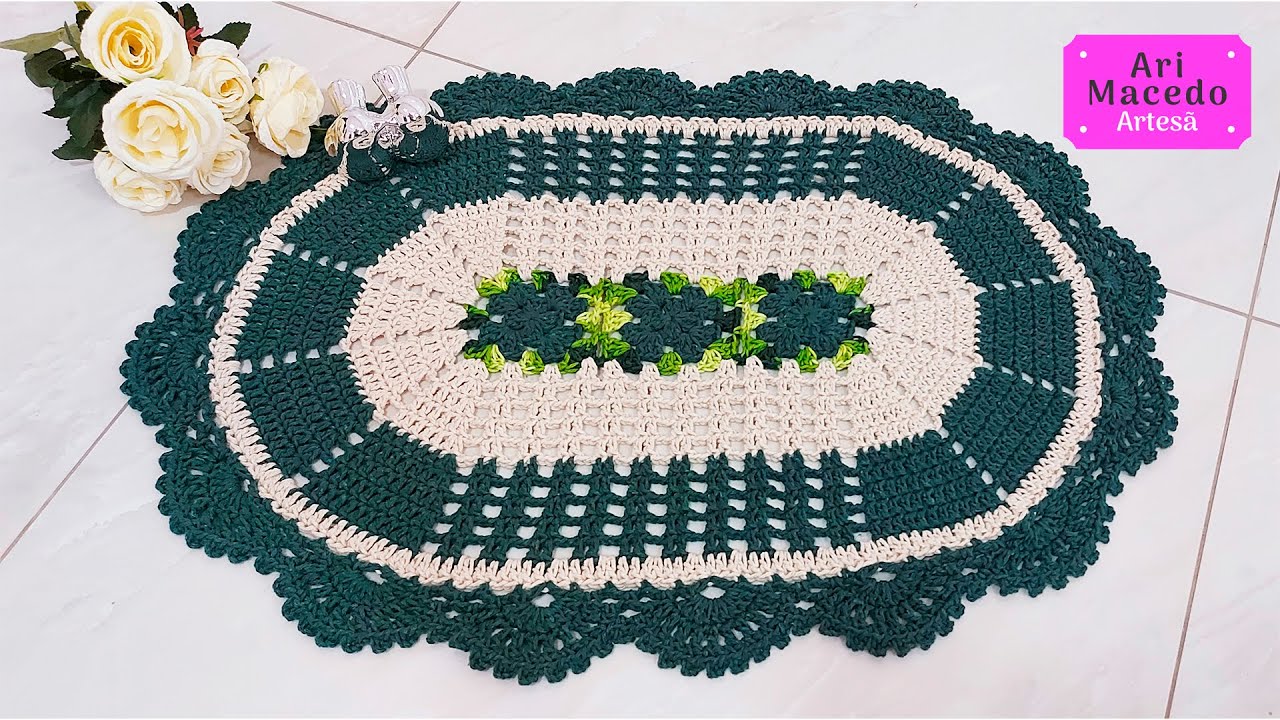 Tapete Oval de Crochê modelo Square - Fácil e Econômico de Fazer