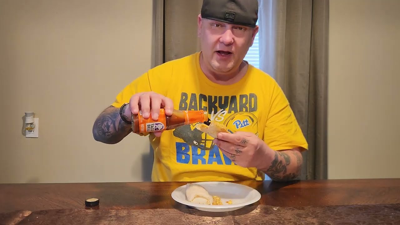 Jimmy Dean Breakfast Burrito and Taco Bell Hot Sauce 