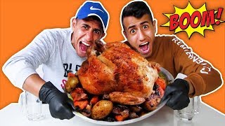 تحدي اكل تبسي دجاج مع الخضروات Challenge of eating chicken with vegetables