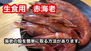 海老の殻をいとも簡単に簡単に剥く(生食用　赤海老)