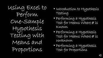 Using Excel to Perform One Sample Hypothesis Testing for Means and Proportions