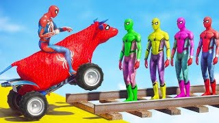 GTA 5 Crazy Ragdolls | Spiderman by Quad Bike On Rainbow Spiders Bridge (Spider Shark Jumps)