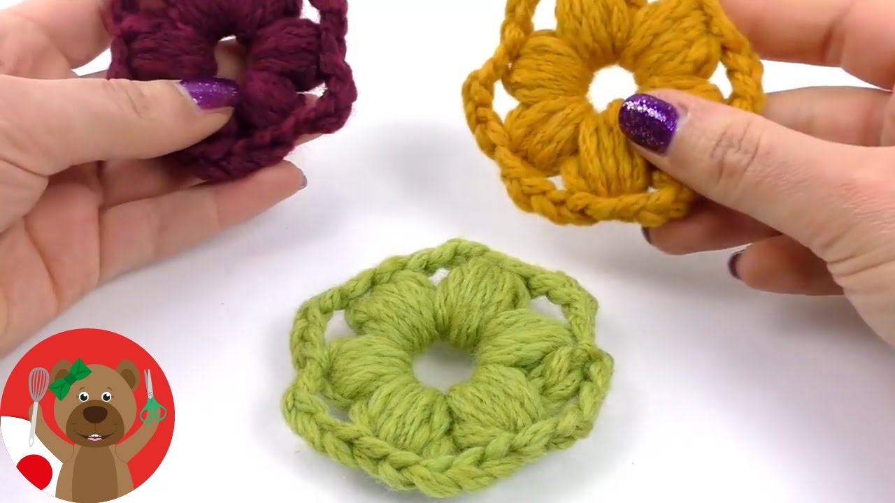 毛糸で花の飾りを編んでみよう Youtube