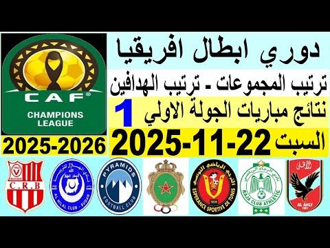 ترتيب دوري ابطال افريقيا وترتيب الهدافين الجولة 1 السبت 22 11 2025 فوز الاهلي و فوز بيراميدز