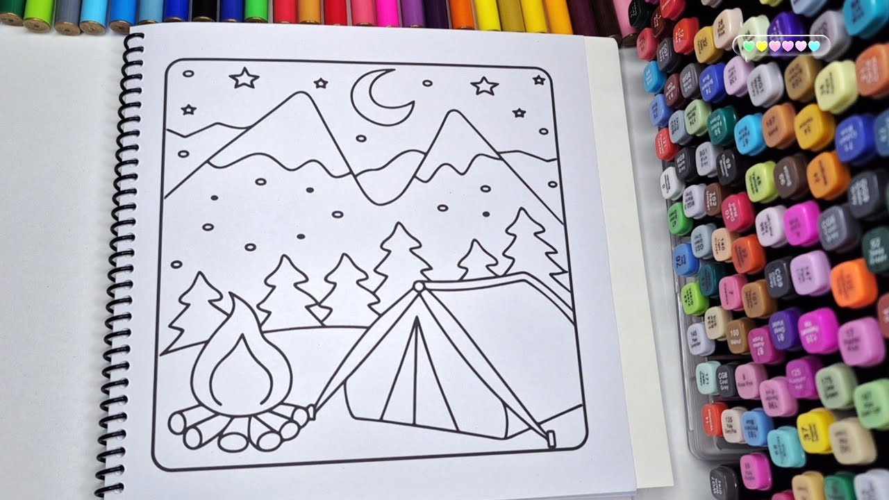 ASMR Color with Me | Cozy Campfire Night Coloring Book for Relaxation | Calm Stress Relief