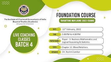 Foundation Paper 3: BM & LRS | Topic: Chapter 12: Blood Relations | Session 2 | 11 Feb, 2022