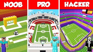 FOOTBALL STADIUM BASE HOUSE BUILD CHALLENGE - NOOB vs PRO vs HACKER / Minecraft Battle Animation