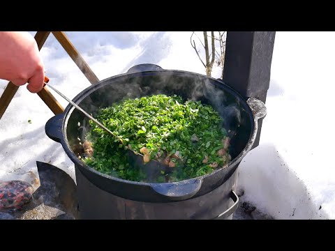 ЕВРЕЙСКИЙ ЗЕЛЕНЫЙ ПЛОВ. БАХШ - ПЛОВ В КАЗАНЕ НА КОСТРЕ. ENG SUB.