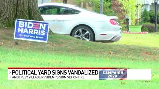 Political yard signs burnt in Amberley Village