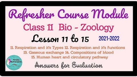 Refresher course module Class11 Bio-zoology ~ Lesson 11 to 15 Evaluation answer