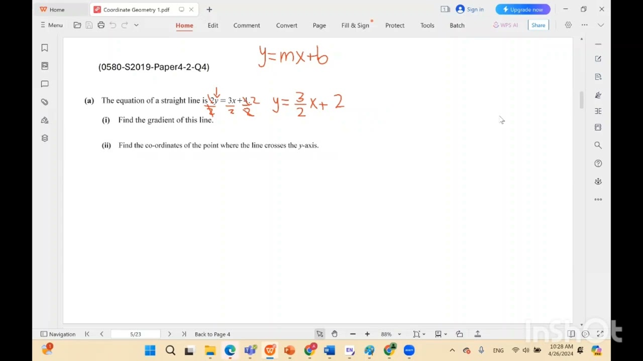 Coordinate geometry, 0580,S2019,Paper4,2,Q4