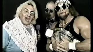 Gorilla Monsoon interviews Macho Man Randy Savage and Adrian Adonis (06-14-1986)