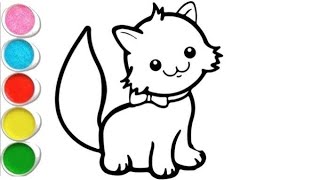 How to Draw a Cute Cat Step by Step 🐱 |Cute Cat Drawing and Coloring Tutorial