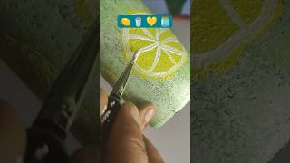 💛 🍋 🫙 waste bottle diy. #paintingtechniques#oldbottlepainting#wastebottlepainting#lemonpainting