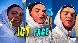 Girl’s Face Covered with Icicles While Running outside in -35 Degree