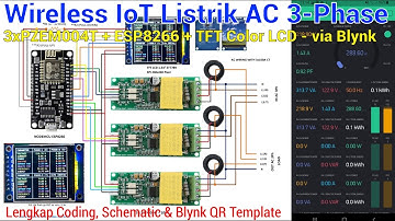 IoT Listrik AC 3-Phase 380/400V ESP8266 + 3xPZEM004T + TFT Color LCD SPI 240x240 - via Blynk