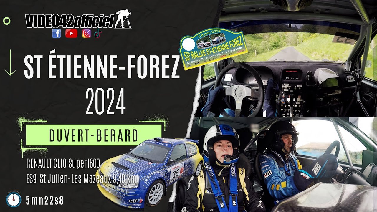🥰 Rallye St-Etienne Forez 2024-onboard Renault Clio super1600 Duvert-Berard  par video42officiel