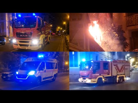 Video INCENDIO APPARTAMENTO ARRIVO APS+CA/PU+ABP VIGILI DEL FUOCO SANREMO IN SIRENA