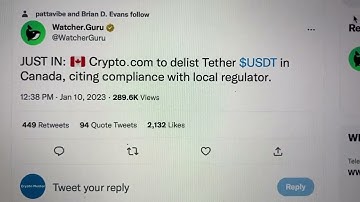 JUST IN: 🇨🇦 Crypto․com to delist Tether $USDT in Canada