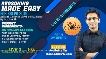 Join Reasoning Made Easy for SBI PO and CLERK By Sachin Sir | CALL 9958500766